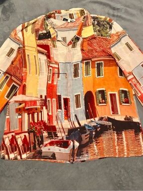 Scenic Orange Multi-Color Print Dress Shirt by Nicole Taylor